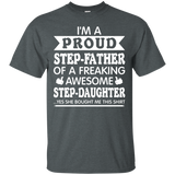 Men's Proud Step-Father of Awesome Step-Daughter Fathers Day T-Shirt - TEEEVER - Dark Heather / S- Short Sleeve -TeeEver.com