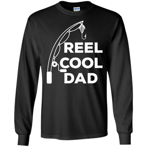 Mens Reel Cool Dad - Fishing Daddy Father's Day Gift - LS, Hoodie, Sweatshirt - TEEEVER - G240 Gildan LS Ultra Cotton T-Shirt / Black / S- Apparel -TeeEver.com