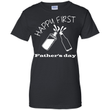 happy-first-father's-day Ladies Custom 100% Cotton T-Shirt - Black / XS- Short Sleeve -TeeEver.com