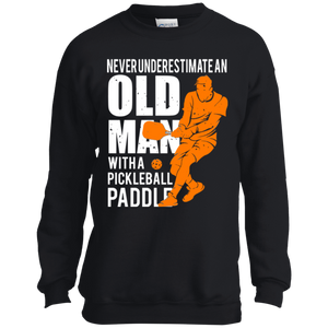 Mens Never Underestimate Old Man with Pickleball Paddle Youth Tshirt/LS/Sweatshirt/Hoodie