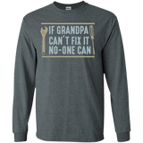 Mens If Grandpa Can't Fix It No-one Can - Father's Day Gift LS T-Shirt - Dark Heather / Small- T-Shirts -TeeEver.com