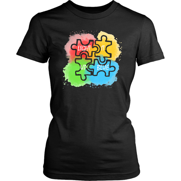Autism Awareness Light it up Blue Ladies T shirt